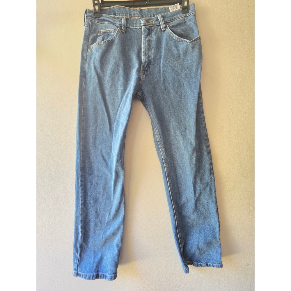 Wrangler Premium Quality Mens 32x30 Relaxed Straight Blue Stretch Denim Jeans